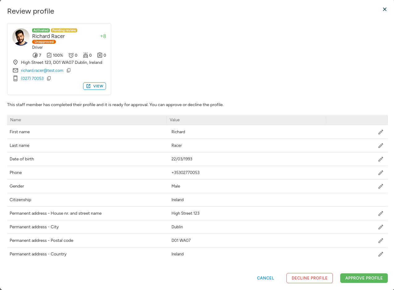 Initial review dialog