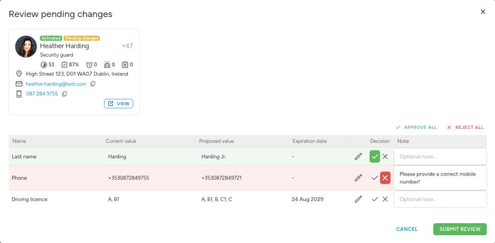 Reviewing pending changes