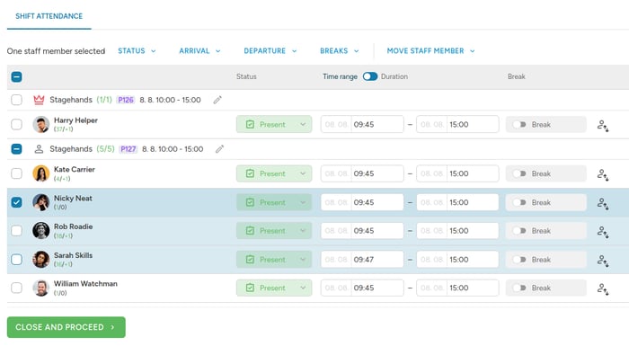 Shift selection in the Closing form
