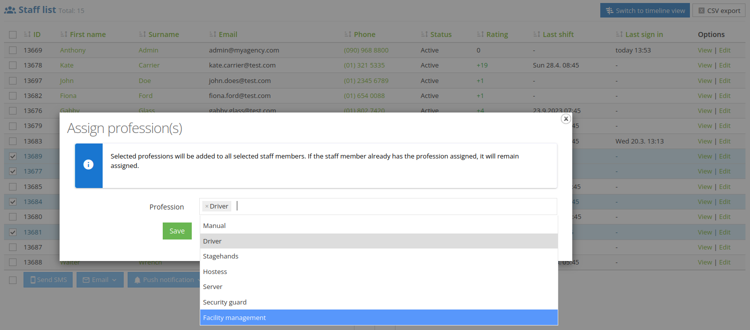 Multiple profession assignment