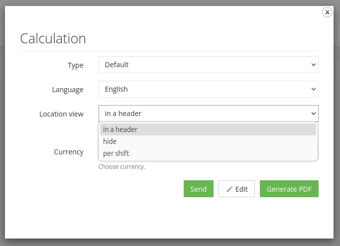 Calculations Location Setting