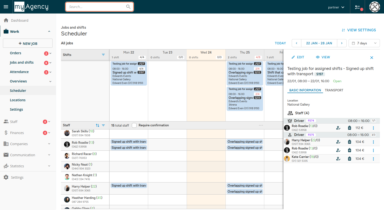 Scheduler with Shift detail opened