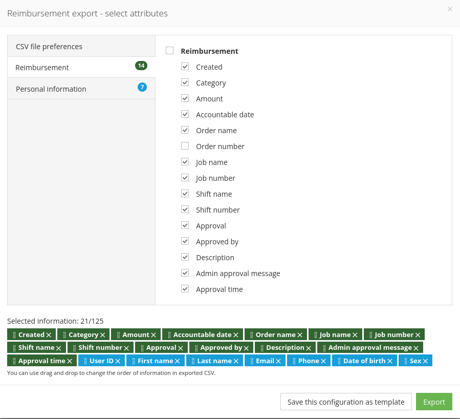 Reimbursement CSV export