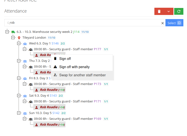 Swapping staff member in attendance builder