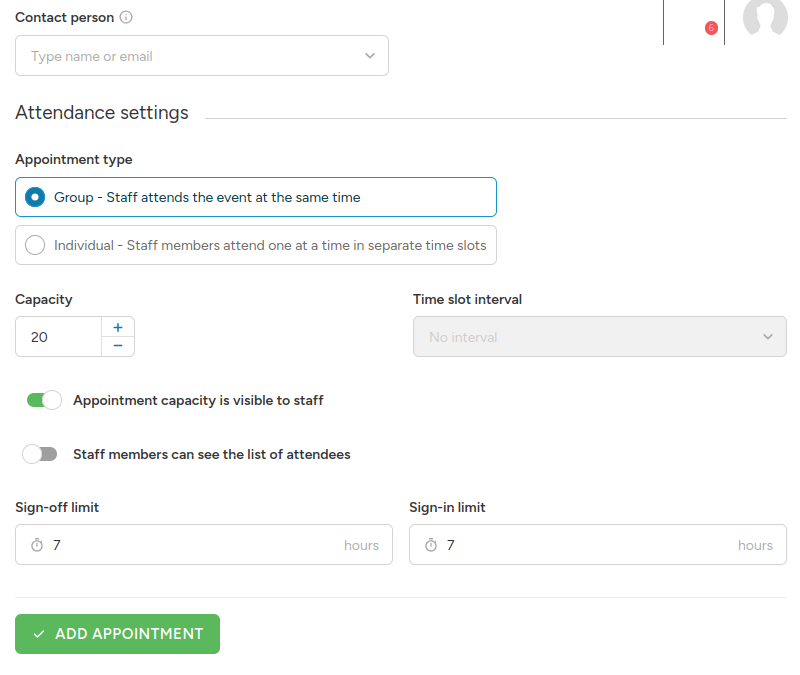 Enhanced appointment configuration options