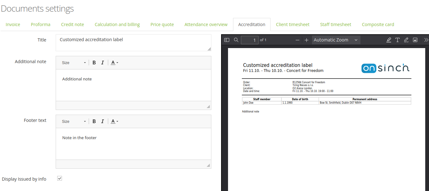 Accreditation settings