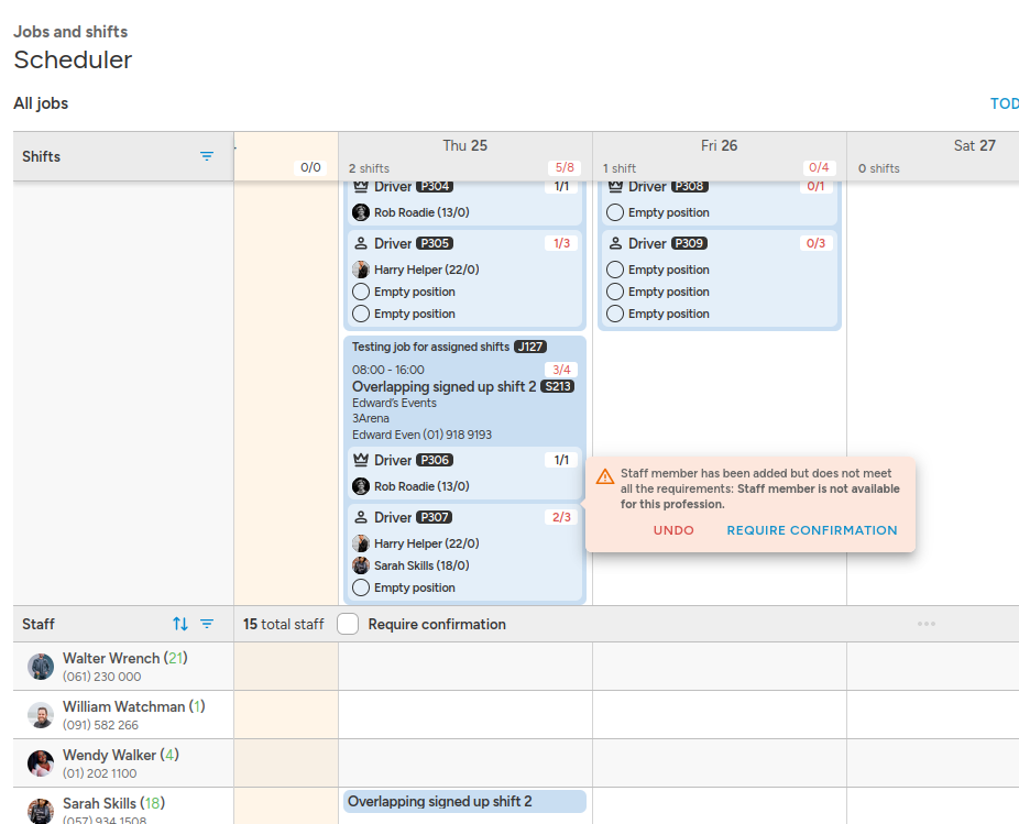 Scheduler with message after assigining a Staff member