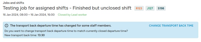 Warning for Administrators when transport has unexpected times not matching the Shift setup
