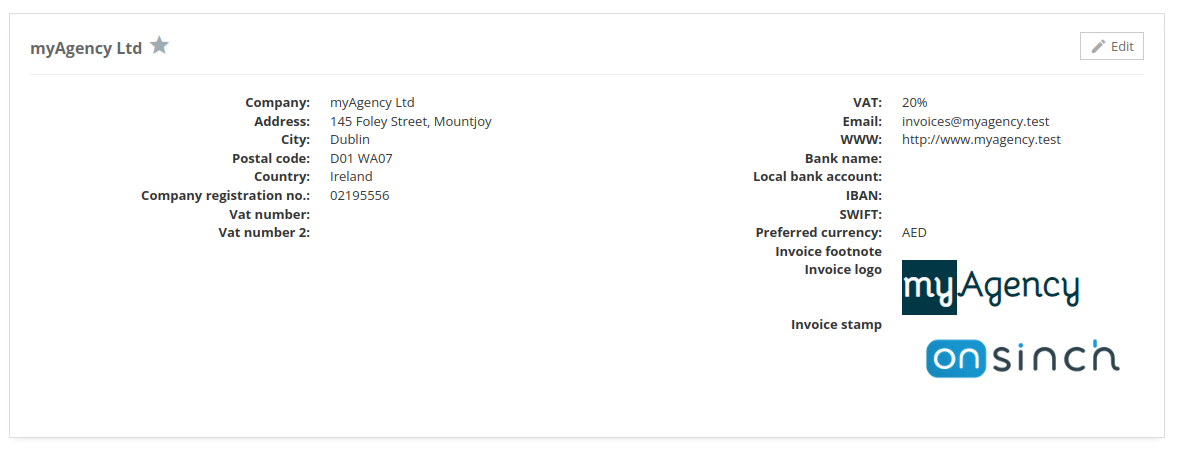 Agency invoice address overview