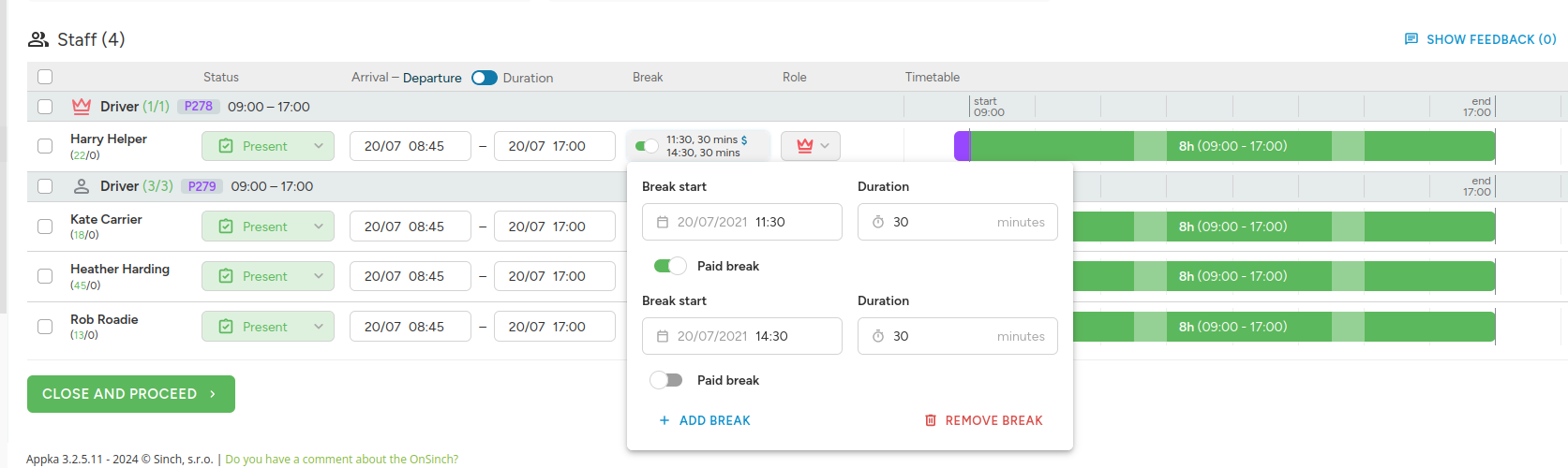 Paid breaks & Multiple breaks