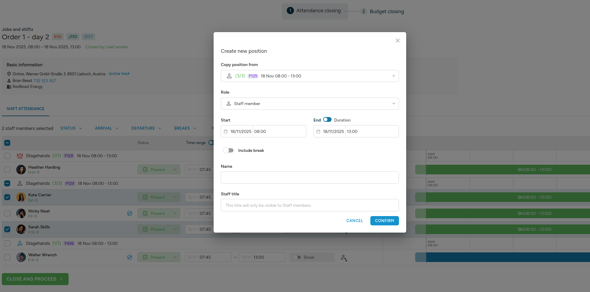 Creating new position from Shift Closing