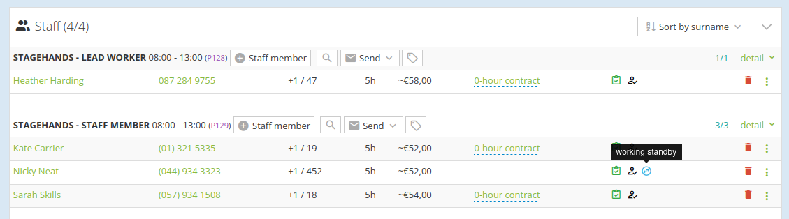 Highlighting Working standby in Job detail