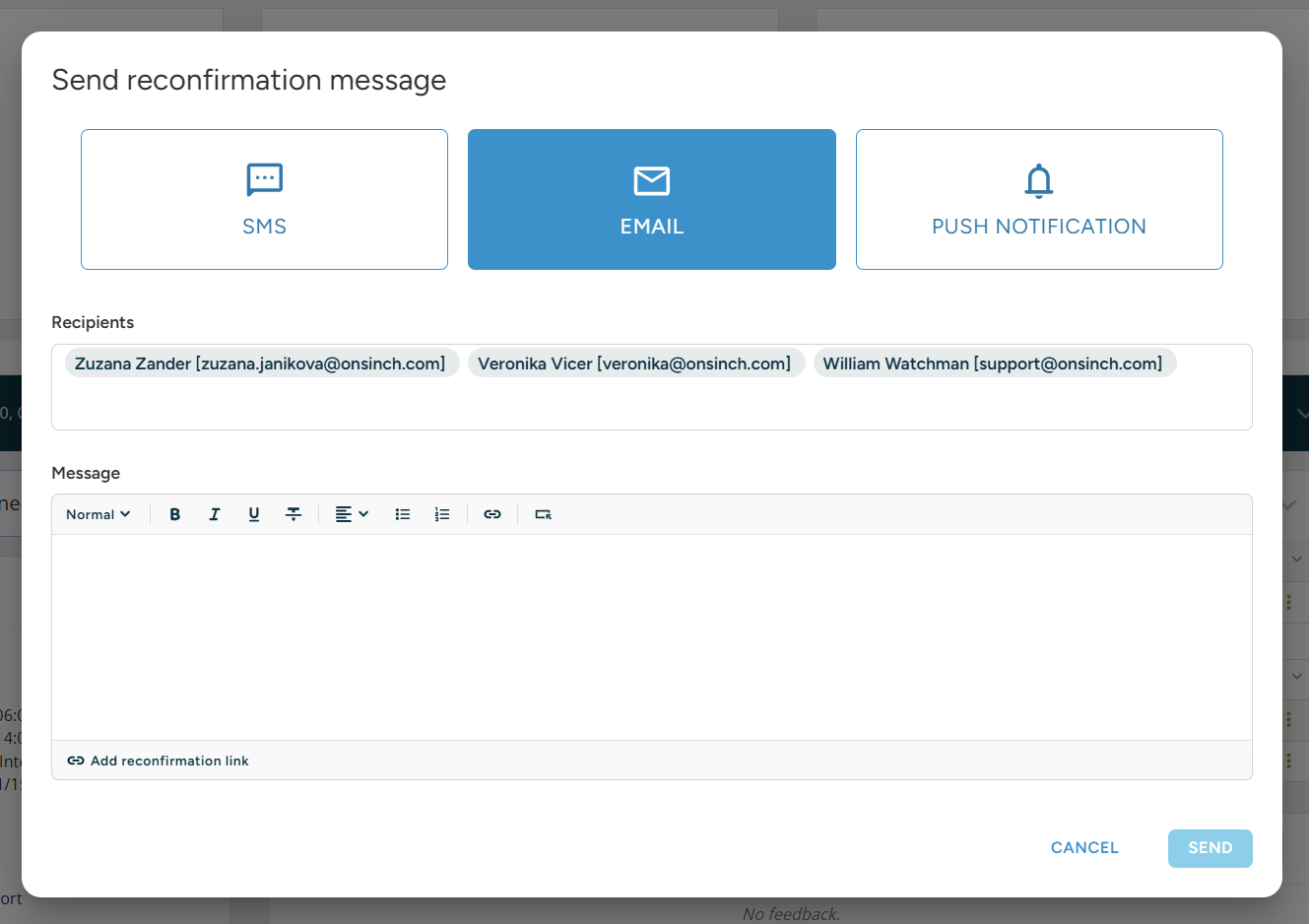 New dialog for sending messages