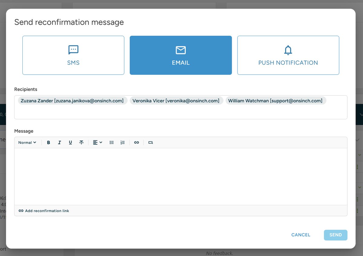 New dialog for sending messages