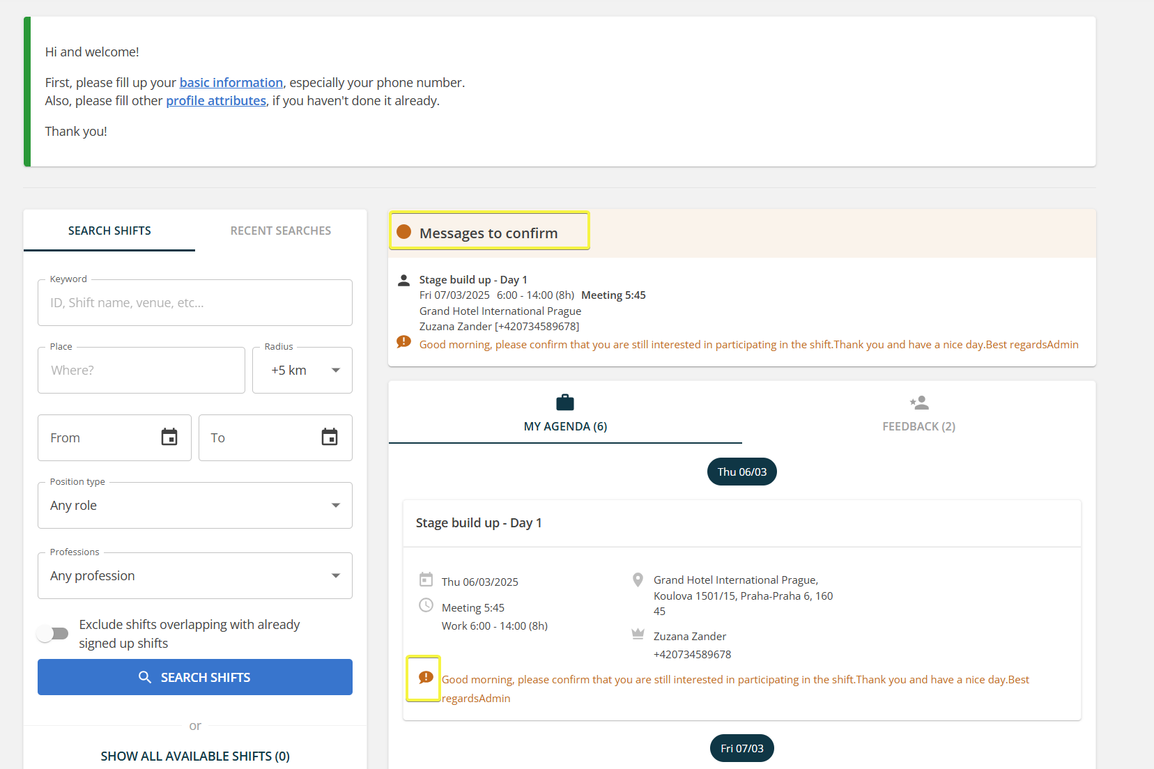 Info about message to confirm in the Staff portal
